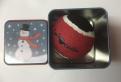 Bote fer blanc carre 7x7 bonhomme de neige contenant une balle