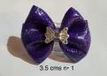 Violet N1 noeud argent et strass 3,5 cms